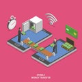 Mobile money transfer flat isometric vector.