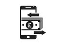 Mobile money transfer icon. british pound sterling on mobile phone. financial and mobile transaction symbol