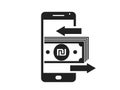 Mobile money transfer icon. israeli shekel on mobile phone. financial and mobile transaction symbol