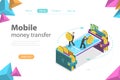 Mobile money transfer isometric flat vector concept. Royalty Free Stock Photo