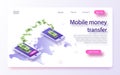 Mobile money transfer isometric vector illustration. Online money transfer concept