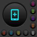 Mobile move gesture dark push buttons with color icons