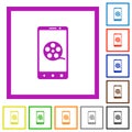Mobile movie flat framed icons Royalty Free Stock Photo