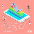 Mobile music flat isometric vector concept. Royalty Free Stock Photo