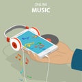 Mobile music isometric flat vector conceptual illustration. Royalty Free Stock Photo