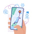 Mobile navigation app on screen flat design illustration Royalty Free Stock Photo