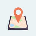 Mobile navigation concept. Smartphone with gps city map on screen with map pointer. Flat design. Illustration Royalty Free Stock Photo