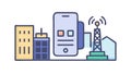 Mobile network in city, symbolizing communication or smart urban tech. vector design Generative AI Royalty Free Stock Photo