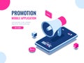 Mobile notification, loudspeaker, mobile application advertising and promotion, digital PR management, cartoon isomeric