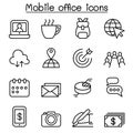 Mobile office icon set in thin line style