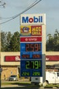 Mobile Oil Gas Station sign with gas prices Royalty Free Stock Photo