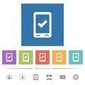 Mobile ok flat white icons in square backgrounds