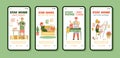 Mobile onboarding pages set arguing to stay home, vector illustration isolated.