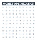 Mobile optimization vector line icons set. Mobile, optimization, responsiveness, design, webpage, app, user illustration