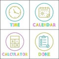 Mobile Organizer Elements Round Linear Icons Set