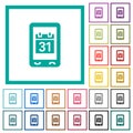 Mobile organizer flat color icons with quadrant frames