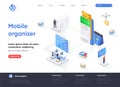 Mobile organizer isometric landing page.