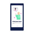 Mobile page onboarding design for virtual dating app cartoon vector illustration. Royalty Free Stock Photo