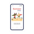 Mobile page for summer vacation activities cartoon vector illustration isolated.
