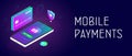 Mobile payment concept - a smartphone with attached bank cards for secure payment transaction of the online store basket order