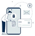 Mobile payment fingerprint protection concept. Financial security