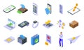 Mobile payment icons set, isometric style Royalty Free Stock Photo