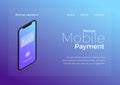 Mobile payment isometric illustration. Smartphone device with secure authentication payment transaction ui. Online