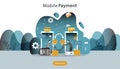 mobile payment or money transfer concept. E-commerce market shopping online illustration with tiny people character. template for Royalty Free Stock Photo