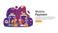 mobile payment or money transfer concept. E-commerce market shopping online illustration with tiny people character. template for Royalty Free Stock Photo