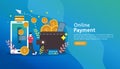 mobile payment or money transfer concept. E-commerce market shopping online illustration with tiny people character. template for Royalty Free Stock Photo