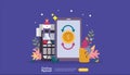 mobile payment or money transfer concept for E-commerce market shopping online illustration with tiny people character. template Royalty Free Stock Photo