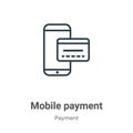 Mobile payment outline vector icon. Thin line black mobile payment icon, flat vector simple element illustration from editable Royalty Free Stock Photo