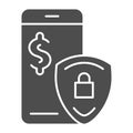 Mobile payment protection solid icon. Pay safety vector illustration isolated on white. Digital money secure glyph style Royalty Free Stock Photo