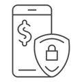 Mobile payment protection thin line icon. Pay safety vector illustration isolated on white. Digital money secure outline Royalty Free Stock Photo