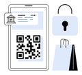 Mobile Payment Security with QR Code, Shopping, and Encryption for Digital Transactions Royalty Free Stock Photo