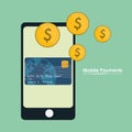 Mobile payment smartphone credit card currency dollar Royalty Free Stock Photo