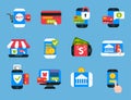 Mobile payments icons vector smartphone transaction ecommerce wallet wireless connection banking card credit pay. Royalty Free Stock Photo
