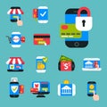 Mobile payments icons vector smartphone transaction ecommerce wallet wireless connection banking card credit pay.