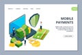 Mobile payments landing page. Isometric online banking vector web banner Royalty Free Stock Photo