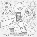 Mobile payments using a smartphone. Online shopping concept for