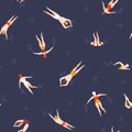 People swimming pattern. Summer seamless background. Summertime vector illustration with swimmers drawing in flat design