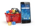 Mobile phone application software icons in the shopping basket