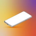 Mobile phone with blank screen. Silver smartphone 3D perspective view. Colorful gradient mesh background. Template for Royalty Free Stock Photo