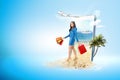 Asian business woman with shopping bag on the beach Royalty Free Stock Photo