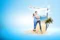 Asian couple hugging on the beach Royalty Free Stock Photo