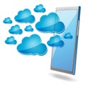 Mobile phone with blue cloud computing icons Royalty Free Stock Photo