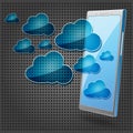 Mobile phone with blue cloud computing icons Royalty Free Stock Photo