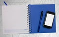 Mobile phone blue diary book abstract line background