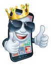 Mobile Phone Cool King Thumbs Up Cartoon Mascot Royalty Free Stock Photo