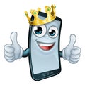 Mobile Phone King Crown Thumbs Up Cartoon Mascot